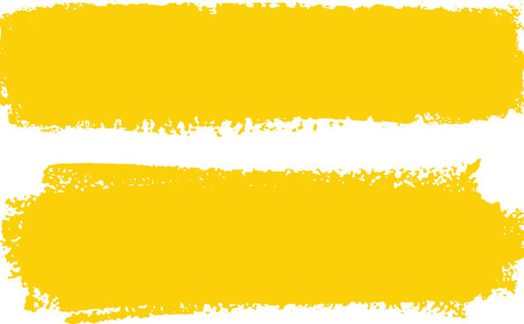 Two yellow brush strokes set with textured edges on transparent background vector illustration