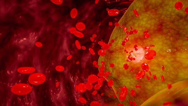 Red blood cells flowing through blocked blood vessels