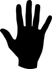 Obraz premium Open palm icon. Silhouette of an open human palm with spread fingers isolated on white background. Vector illustration. 