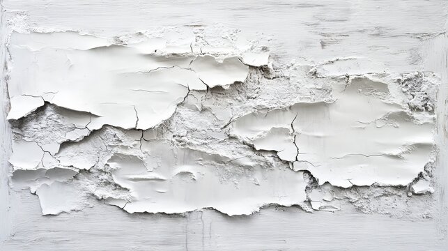 Cracked white plaster texture on wooden surface with distressed look