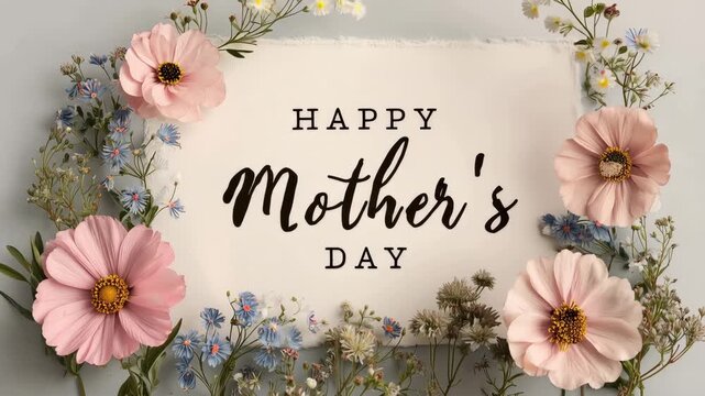 happy mothers day floral greetings with blooming flowers animation