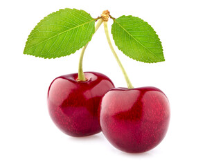 Sweet cherries  isolated on white background cutout. Ripe berries closeup.