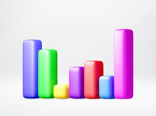 Colorful 3D bar chart illustrating business growth and data analysis concept. Financial report visualization for investment and marketing. Vector illustration