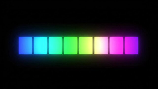Colorful neon light blocks fill the horizontal bar in sequence from left to right, representing progress and success
