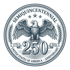 United States Semiquincentennial 250 Anniversary 1776–2026 Vintage Eagle Coin Seal © TAPU SHAHA