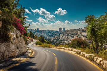 Naklejka premium Photograph of an empty road in Jerusalem with the cityscape visible