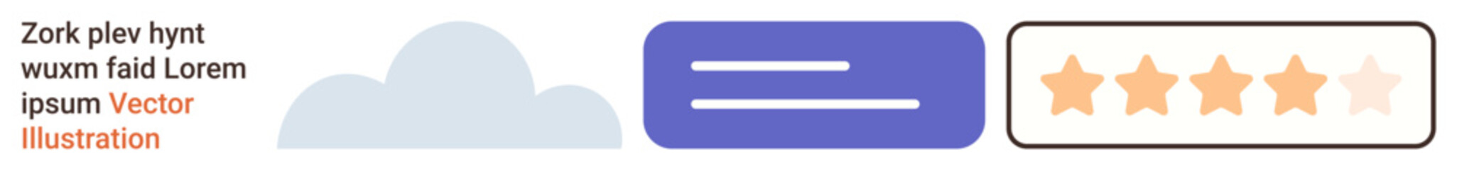 Fototapeta premium Feedback systems, communication, online reviews, ratings, equality, minimalist design concepts. A cloud, equal symbol and rating stars arranged in a clean layout. Feedback systems and communication