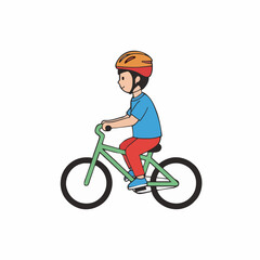 Naklejka premium Young Boy Wearing Orange Helmet Riding a Green Bicycle on a White Background