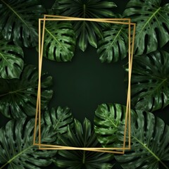 Tropical Foliage Frame: An elegant composition of lush, vibrant monstera leaves forming a natural frame, perfect for showcasing content within its verdant embrace.
