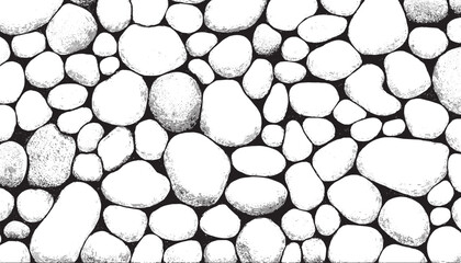River stone wall texture, pattern of matching round organic pebbles on a vector background