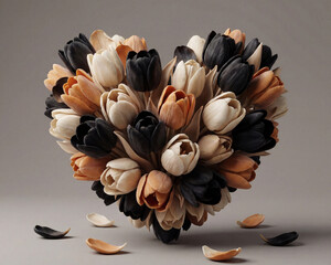 heart shaped tulip bouquet on neutral background in 3d style