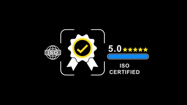 I S O Certification Badge with 5 Star Rating and Seal ISO certification checkmark