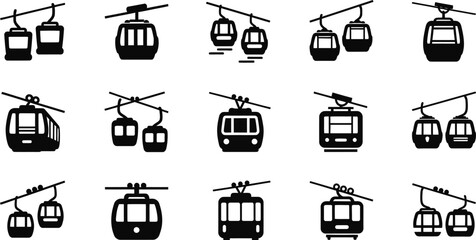 A collection of gondola lifts and cable cars in various orientations © abu sharif
