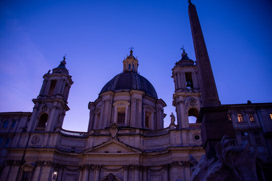 Sant&rsquo;Agnese in Agone, a stunning Baroque church, dominates Piazza Navona in Rome, Italy