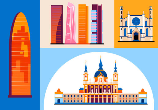 Spanish architecture - set of flat design style objects
