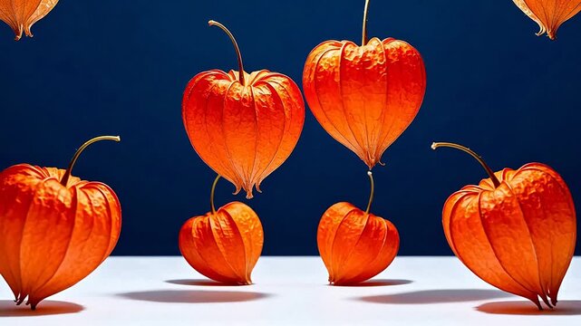 Orange physalis fruits on white surface
