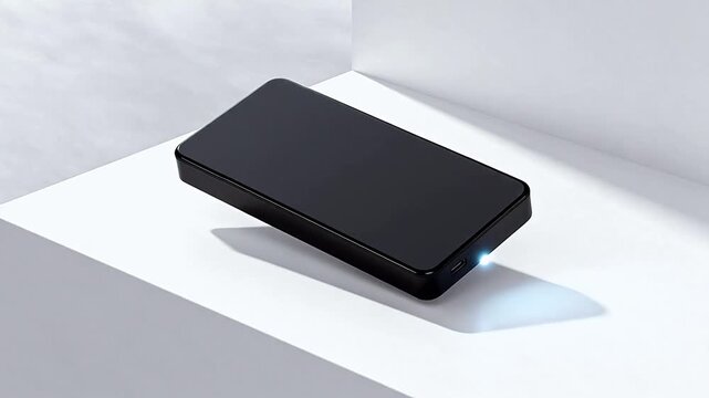 Black rectangular electronic device on white surface