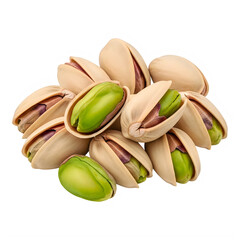 Pistachios heap with opened shells on transparent background