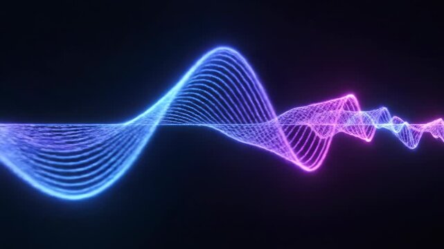 Neon Sound Waves on Dark Background.