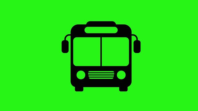 Bus front view animated icon on green screen background for motion graphics