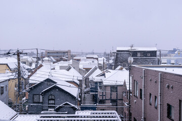 家々の屋根に降り積もる雪