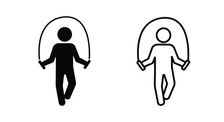 Simple black icons depicting two figures actively jumping rope © Mithon