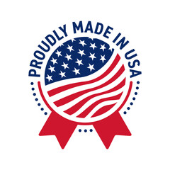 Made in USA Label with Amerian flag in award shape