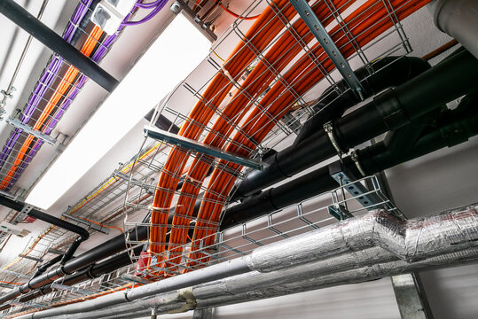 Industrial cable trays with organized electrical wiring installation