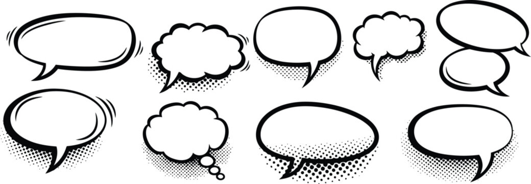 speech bubbles with various shapes and shading effects for comic book illustrations