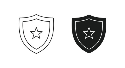 Fototapeta premium Two shield icons one white outline and one black fill each featuring a central star silhouette high quality professional