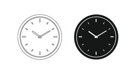 Two circular wall clocks are displayed one white with visible hands and one black a striking silhouette high quality