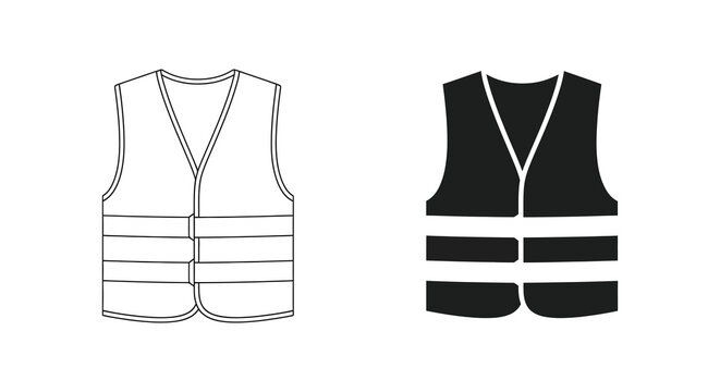 Two depictions of a safety vest are presented one outlined and one as a stark black silhouette high quality