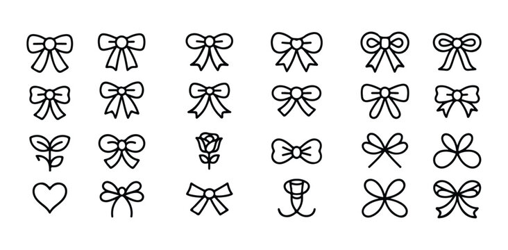 Bow knot line icons set outline ribbon vector collection simple design element for gift decoration