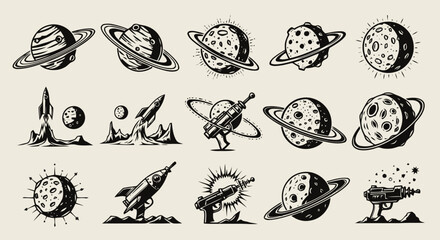 Collection of Hand Drawn Space Elements.