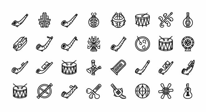 Collection of Musical Instruments Icons Set.