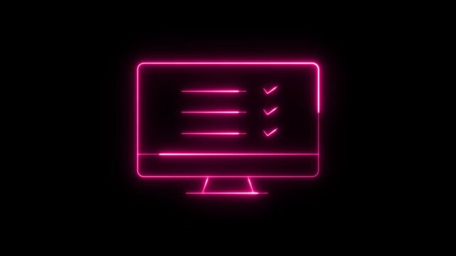 Neon pink computer monitor with checklist animation on black background. Task management. Digital display. Workflow process. Business efficiency. Online education