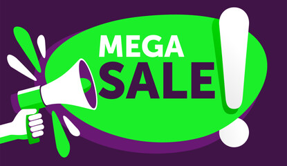 Mega Sale banner with megaphone, in high contrast colors