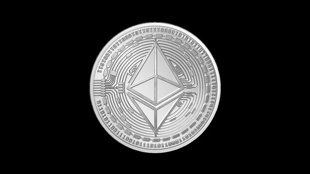 Ethereum cryptocurrency silver coin on transparent background