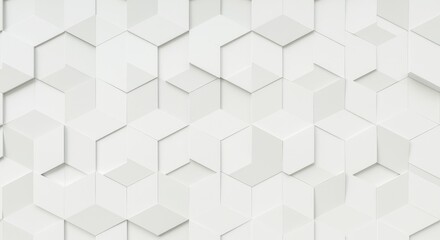 Abstract geometric patterns of white hexagons on a white background