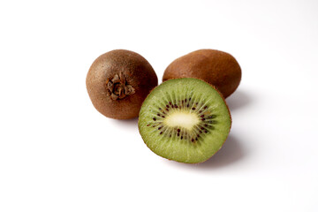 Fresh Kiwi Fruit Sliced in Half Isolated on White Background