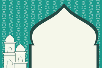 Green Minimalist Islamic Background with Line Art Mosque Illustration. Clean green background with white line art mosque and arch silhouette for professional Eid announcements. © Ageng Arifian