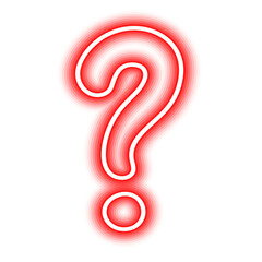Glowing red question mark on white background.