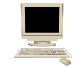 Fototapeta premium Retro computer setup: keyboard, monitor, mouse.