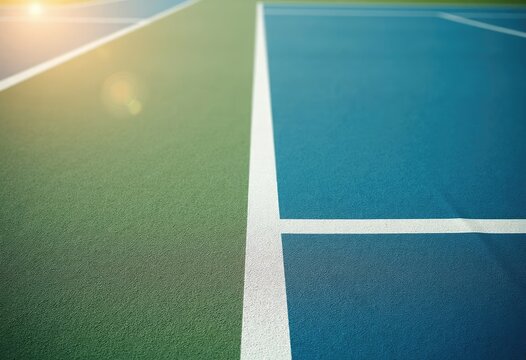 Minimal view of empty tennis court with clean geometric lines and colorful surface. Modern sports background for presentations, posters, branding, training materials, athletic advertising and websites