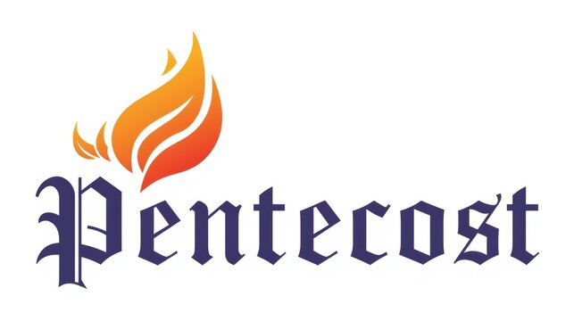 Symbolic representation of the religious event pentecost with a flame and text
