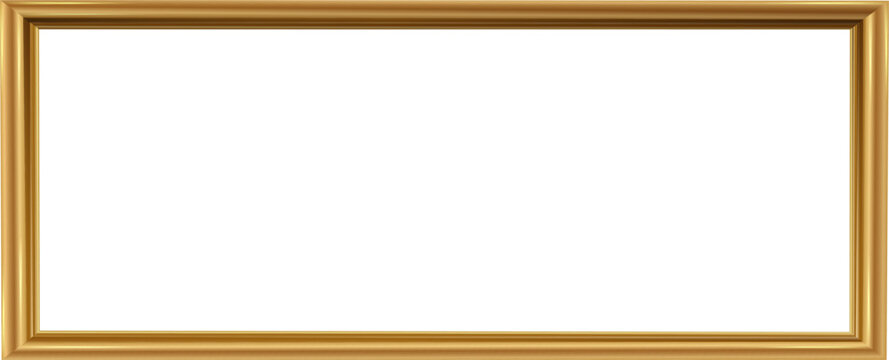 Empty gold frame on white background.