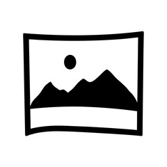 A minimalist silhouette of mountains under a single moon in a photo frame. Vector