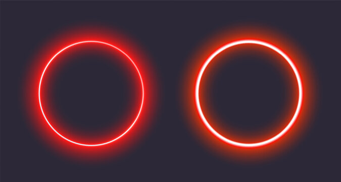 Glowing red and white neon circles on dark background.