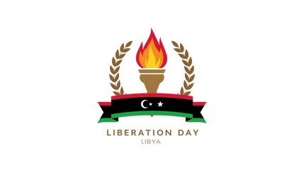 Liberation day celebration with flame and laurel wreath emblem