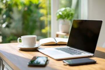 Fototapeta premium Modern Ergonomic Workspace with Laptop and Coffee Cup